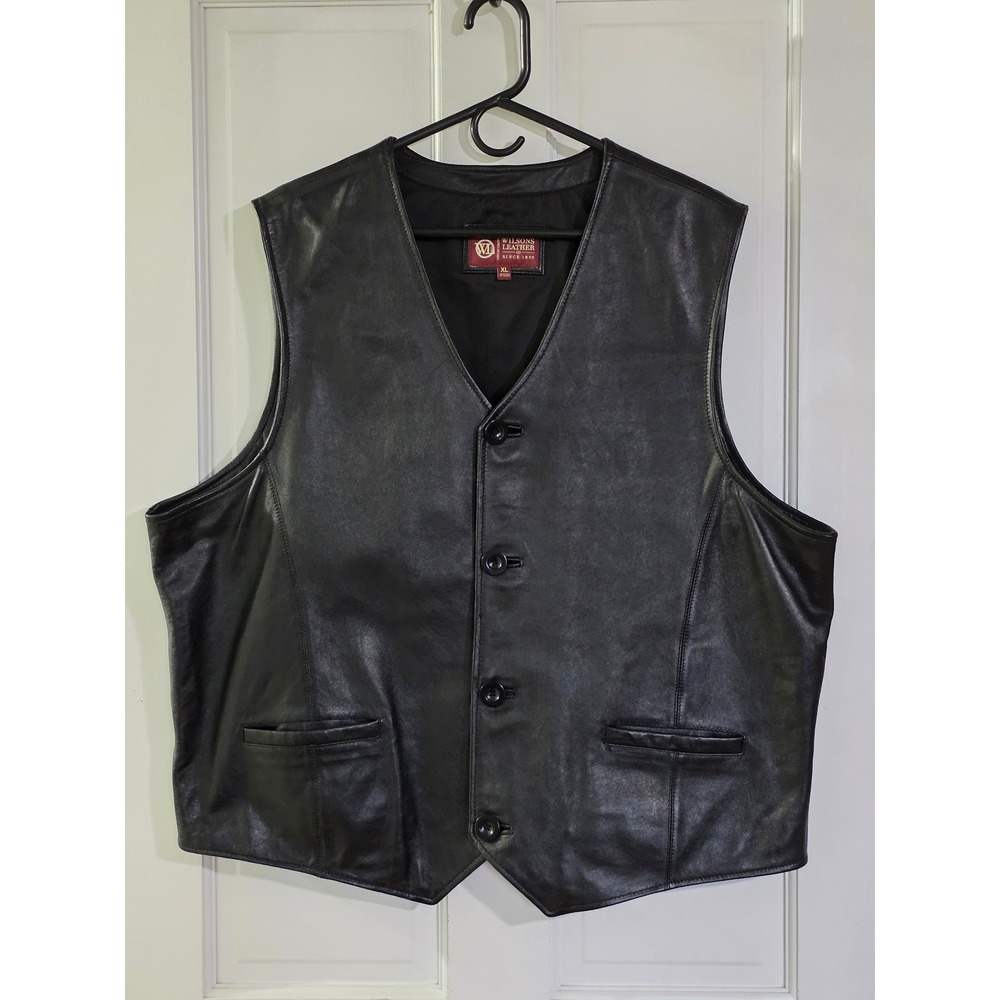 Wilsons Leather Mens XL Vintage Black Genuine Leather Button Front Vest 86040-01